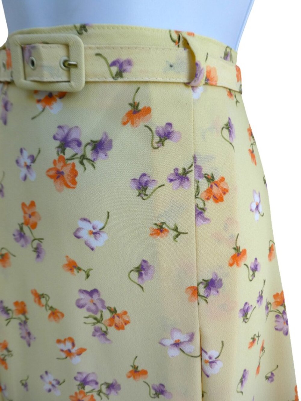 Vintage Fundamental Things Pale Yellow Ditsy Floral Midi Skirt Belted Pleats M - Picture 2 of 7
